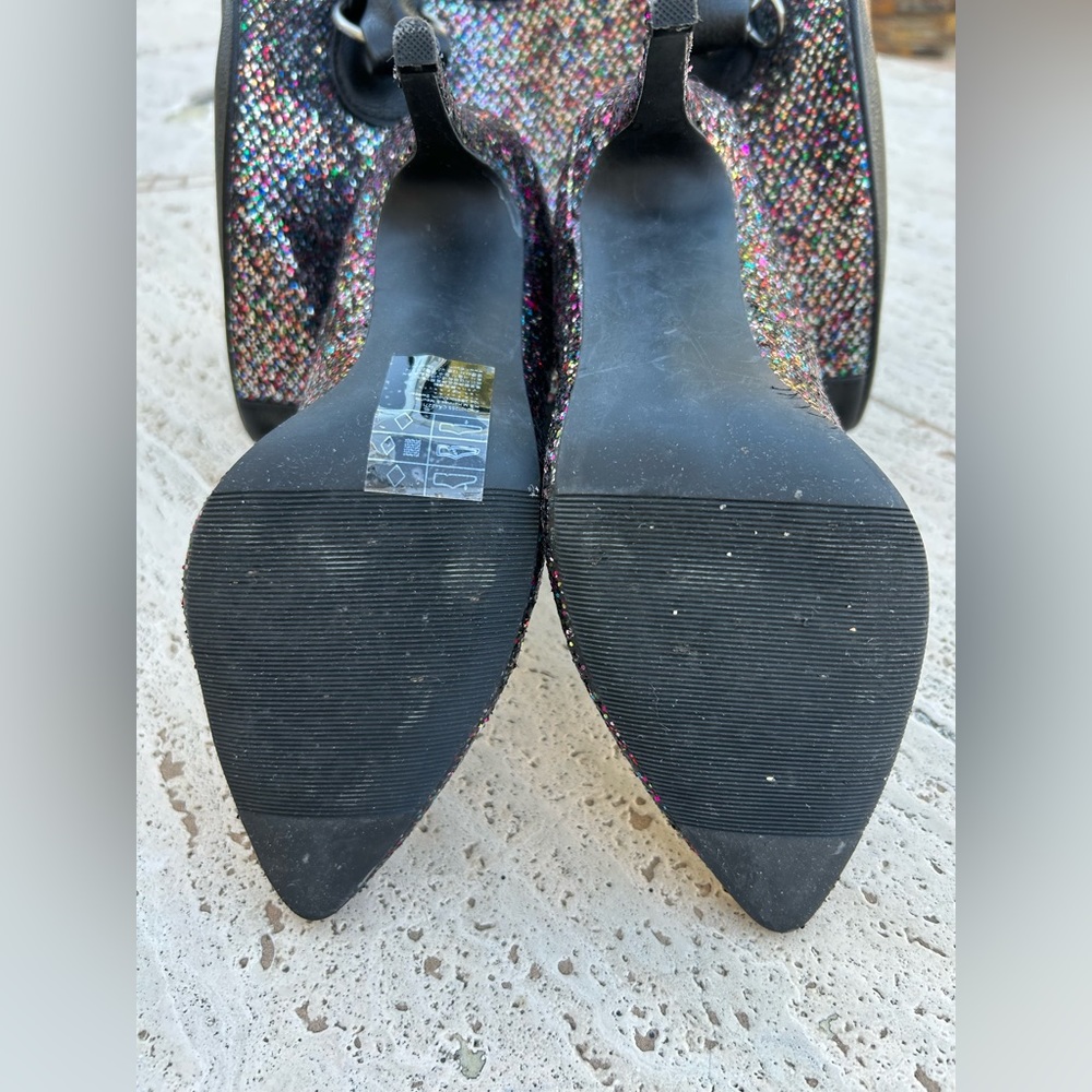 BLACK GLITTER HEELS PUMPS Black Multicolored Sparkly Glitter - Picture 11 of 12